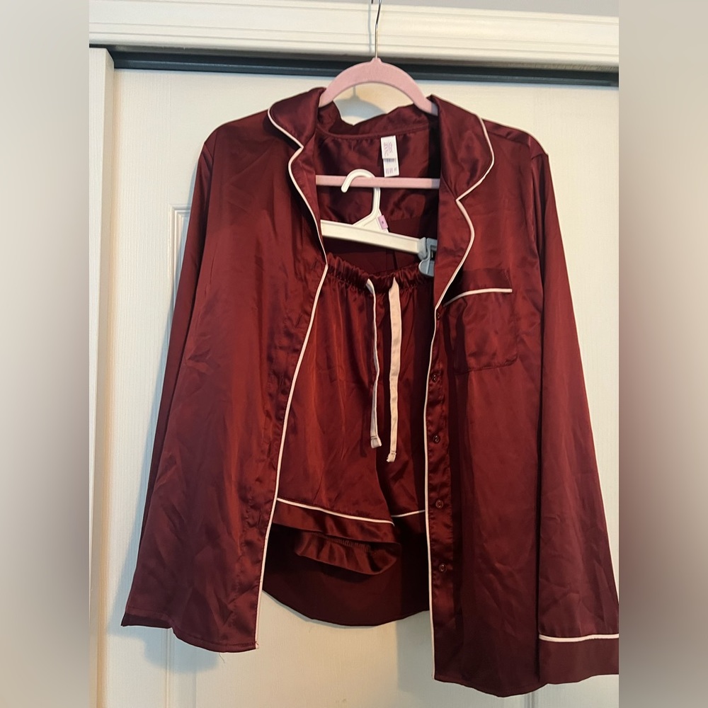 Satin maroon matching pajama set